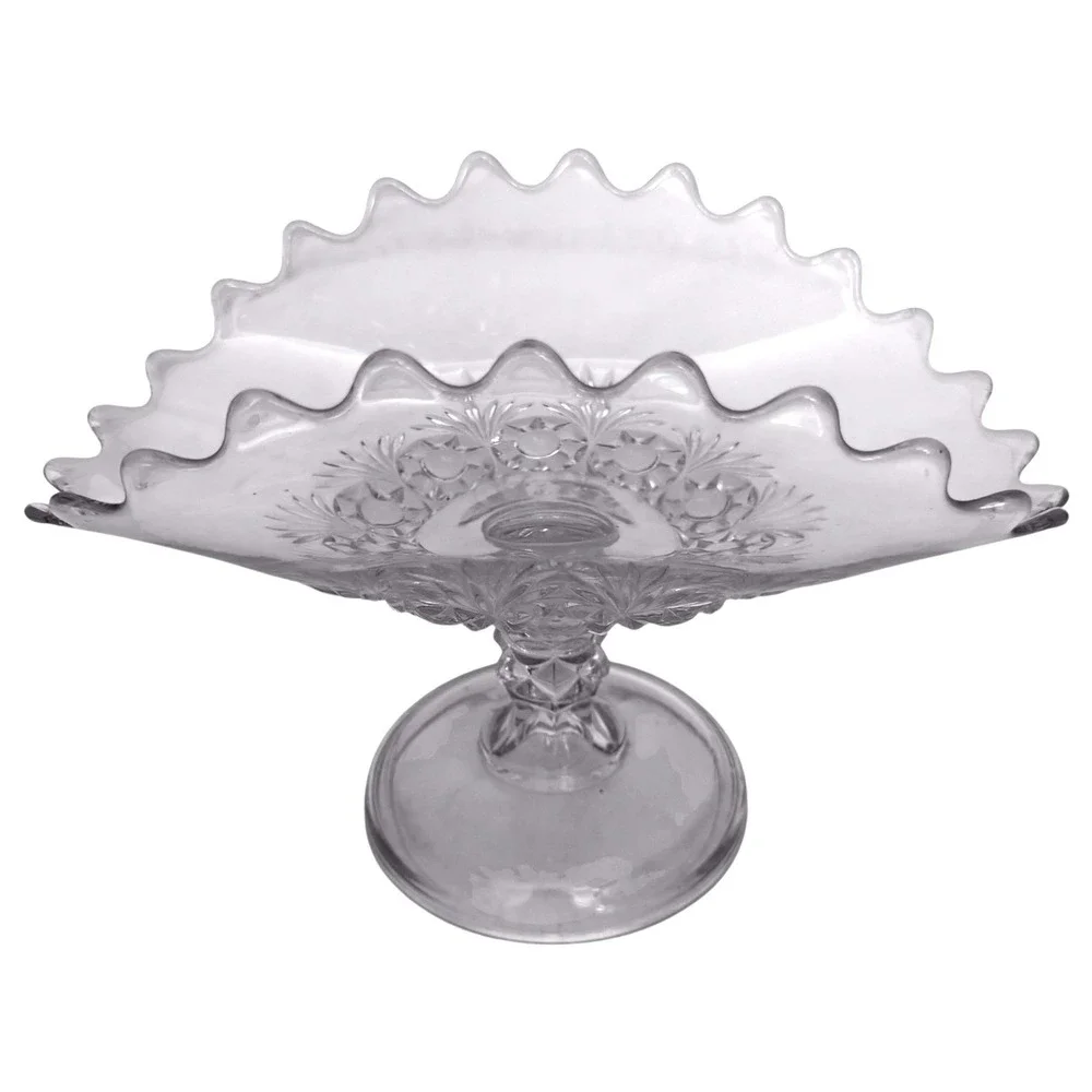 Higbee Charm Rosette & Palms Fruit Banana Stand Pedestal Dish Clear Glass EAPGS